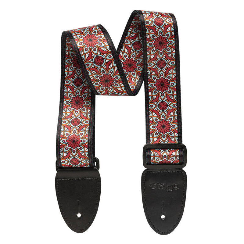 Stagg STE MANDALA RED Guitar Strap Spokane sale Hoffman Music 5414428268167